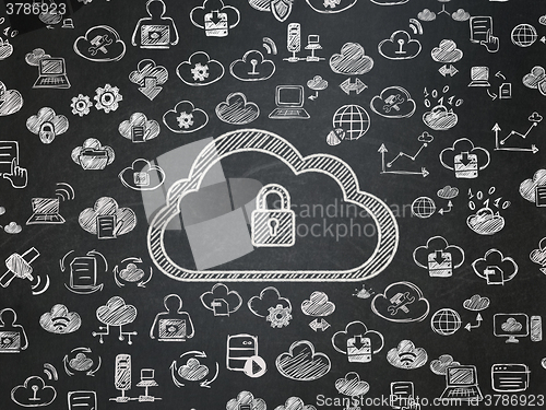 Image of Cloud technology concept: Cloud With Padlock on School Board background