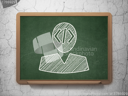 Image of Programming concept: Programmer on chalkboard background