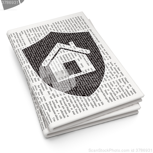 Image of Finance concept: Shield on Newspaper background