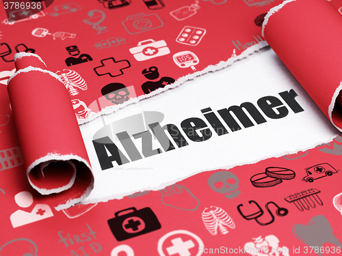 Image of Medicine concept: black text Alzheimer under the piece of  torn paper