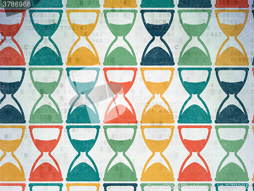 Image of Time concept: Hourglass icons on Digital Paper background