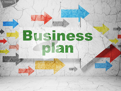 Image of Finance concept: arrow with Business Plan on grunge wall background