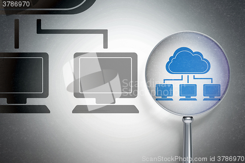 Image of Cloud technology concept:  Cloud Network with optical glass on digital background