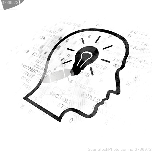 Image of Data concept: Head With Lightbulb on Digital background
