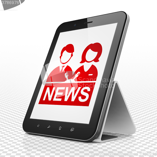Image of News concept: Tablet Computer with Anchorman on display