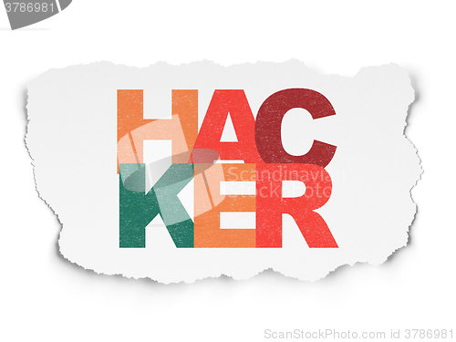 Image of Protection concept: Hacker on Torn Paper background