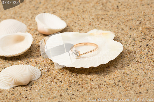 Image of Wedding ring in a shell