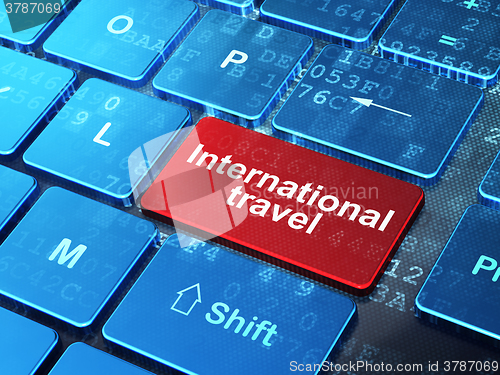 Image of Travel concept: International Travel on computer keyboard background