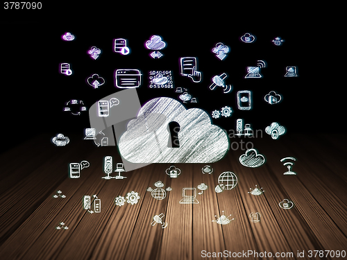 Image of Cloud networking concept: Cloud With Keyhole in grunge dark room