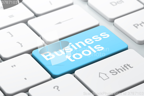 Image of Finance concept: Business Tools on computer keyboard background