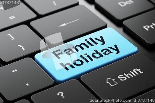 Image of Vacation concept: Family Holiday on computer keyboard background