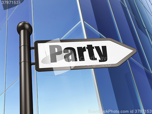 Image of Entertainment, concept: sign Party on Building background