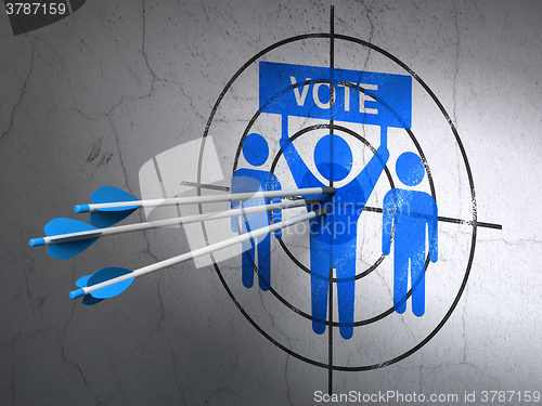 Image of Politics concept: arrows in Election Campaign target on wall background