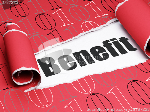 Image of Business concept: black text Benefit under the piece of  torn paper