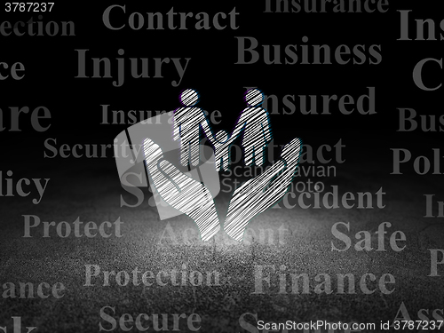 Image of Insurance concept: Family And Palm in grunge dark room