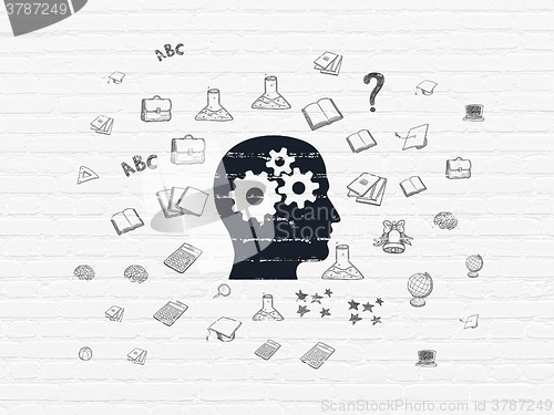 Image of Education concept: Head With Gears on wall background