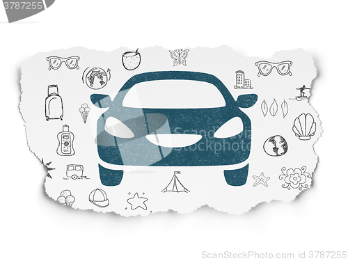 Image of Vacation concept: Car on Torn Paper background