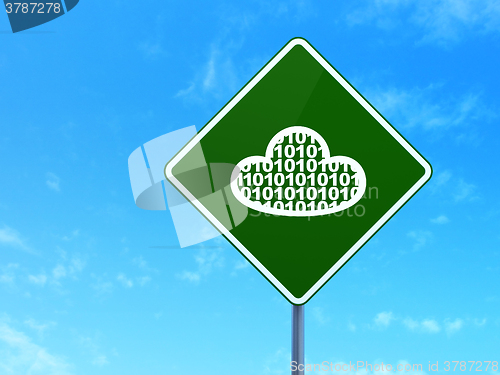 Image of Cloud computing concept: Cloud With Code on road sign background