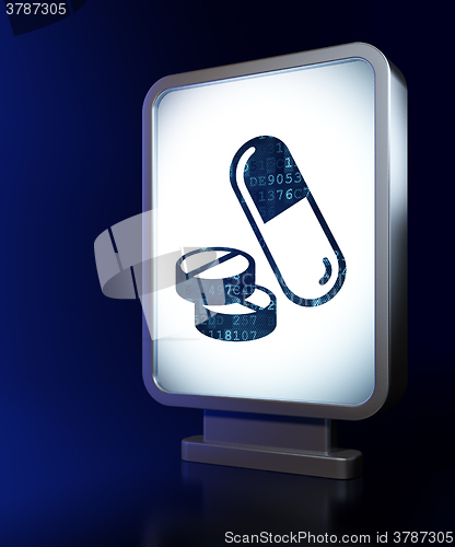 Image of Medicine concept: Pills on billboard background