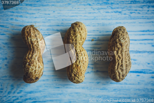 Image of Fresh peanuts in shell on blue desk