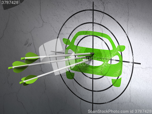 Image of Tourism concept: arrows in Car target on wall background