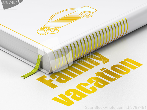 Image of Travel concept: book Car, Family Vacation on white background