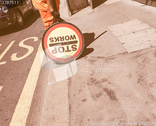 Image of  Stop Works sign vintage