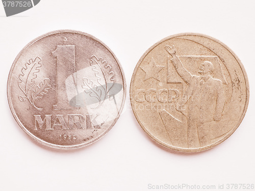 Image of  Vintage Russian ruble coin and G vintage