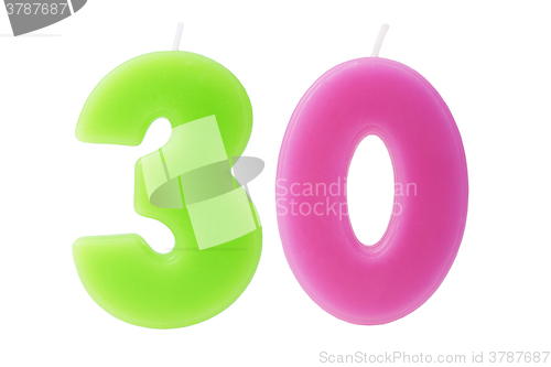 Image of 30th birthday candles isolated 