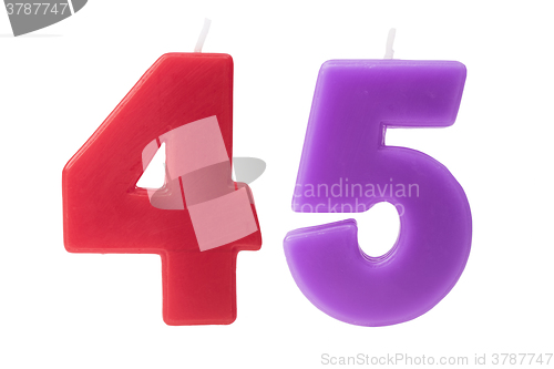 Image of 45th birthday candles isolated 