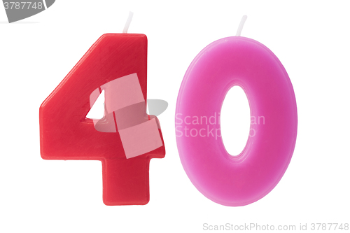 Image of 40th birthday candles isolated 