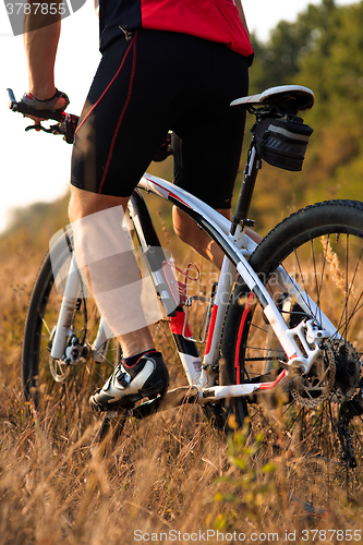 Image of Cyclist with His Bike on the Autumn Meadow