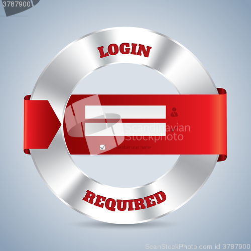 Image of Metallic login screen with red ribbon design