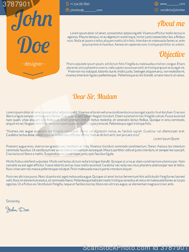 Image of Modern cover letter resume cv with orange ribbon