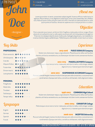 Image of Modern resume cv with orange ribbon