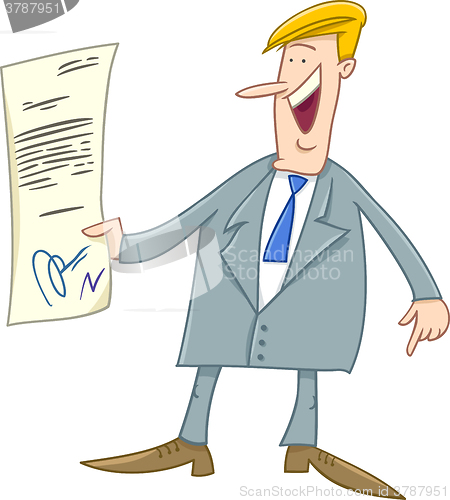Image of businessman with contract cartoon