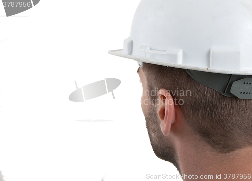 Image of Engineer with hardhat on white background