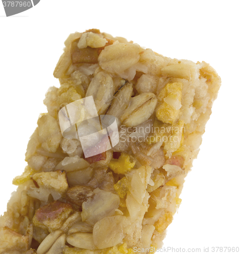 Image of Muesli bar with apple, nuts and sugar