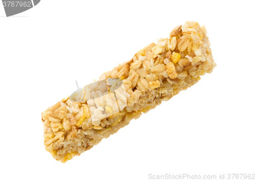 Image of Muesli bar with apple, nuts and sugar