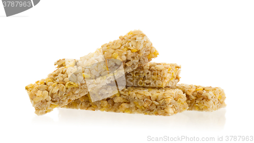 Image of Muesli bar with apple, nuts and sugar