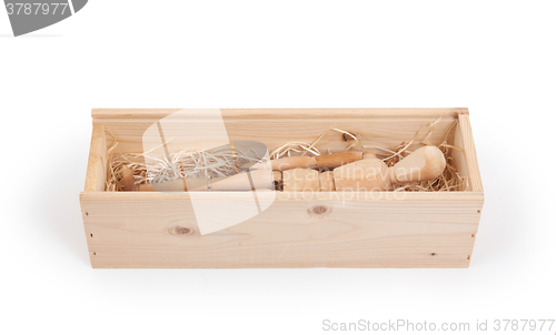 Image of Wood figure mannequin in a wooden box