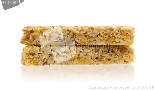 Image of Muesli bar with apple, nuts and sugar