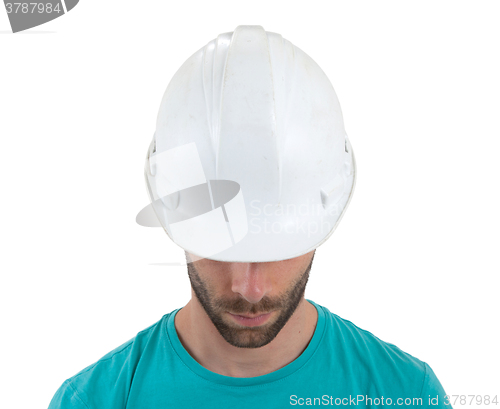 Image of Engineer with hardhat on white background