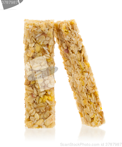 Image of Muesli bar with apple, nuts and sugar