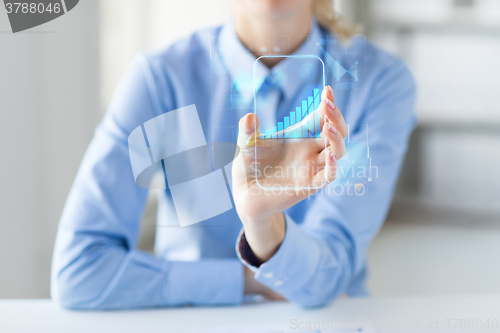 Image of close up of woman with transparent smartphone