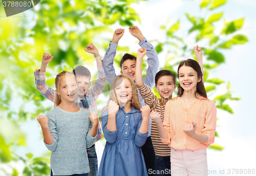 Image of happy children celebrating victory