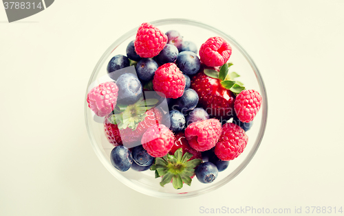 Image of close up of summer berries in glass bowl