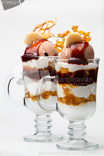 Image of Caramel and chocolate parfait dessert