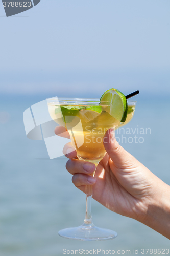 Image of Womans hand holding a glass of cocktail