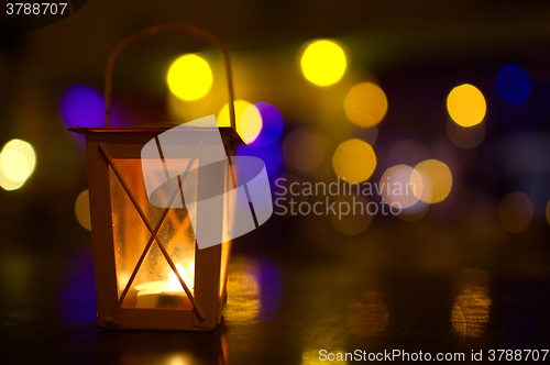 Image of Outdoor lantern with dim light